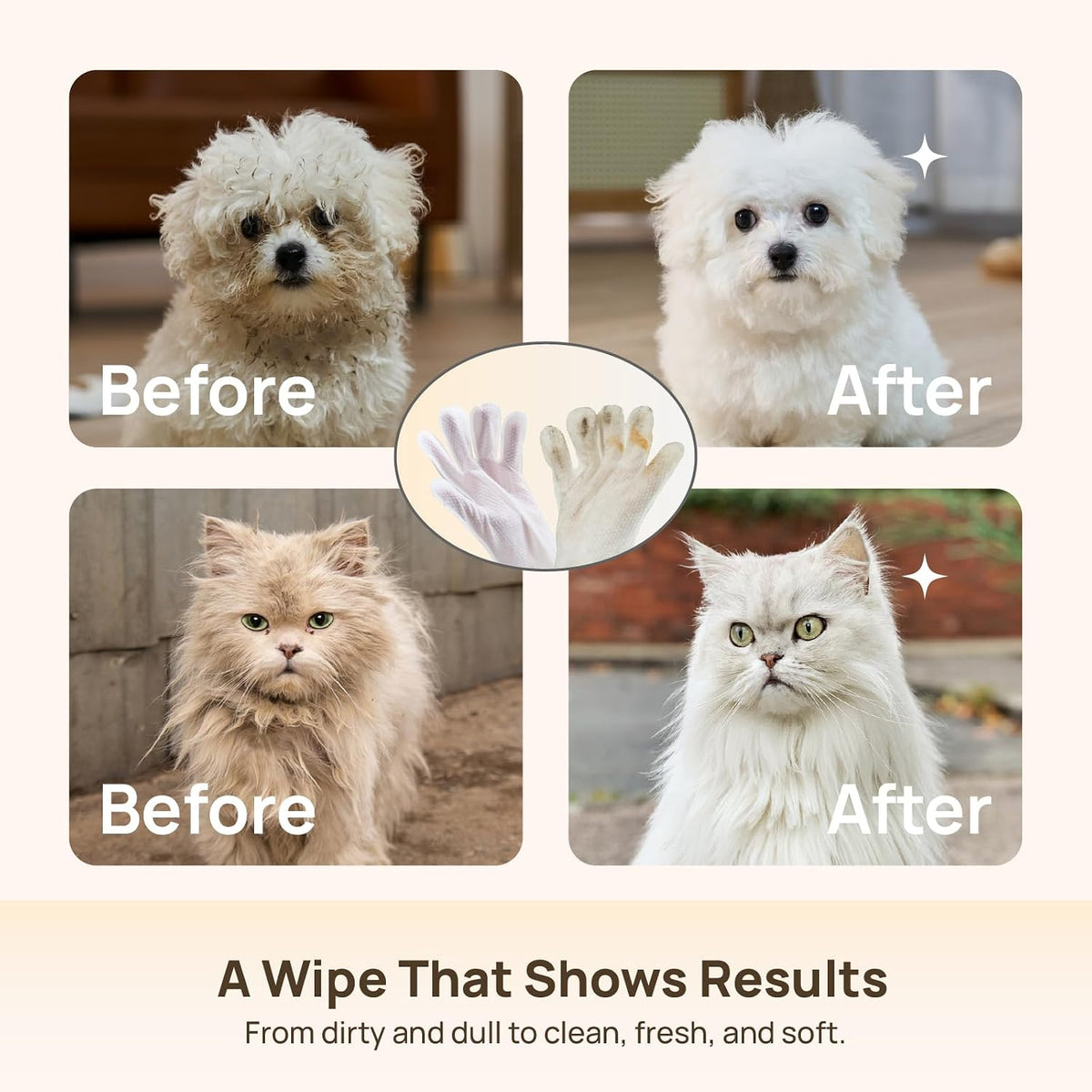 HICC PET Dog Wipes for Dogs & Cats, Glove Design, 18 Count
