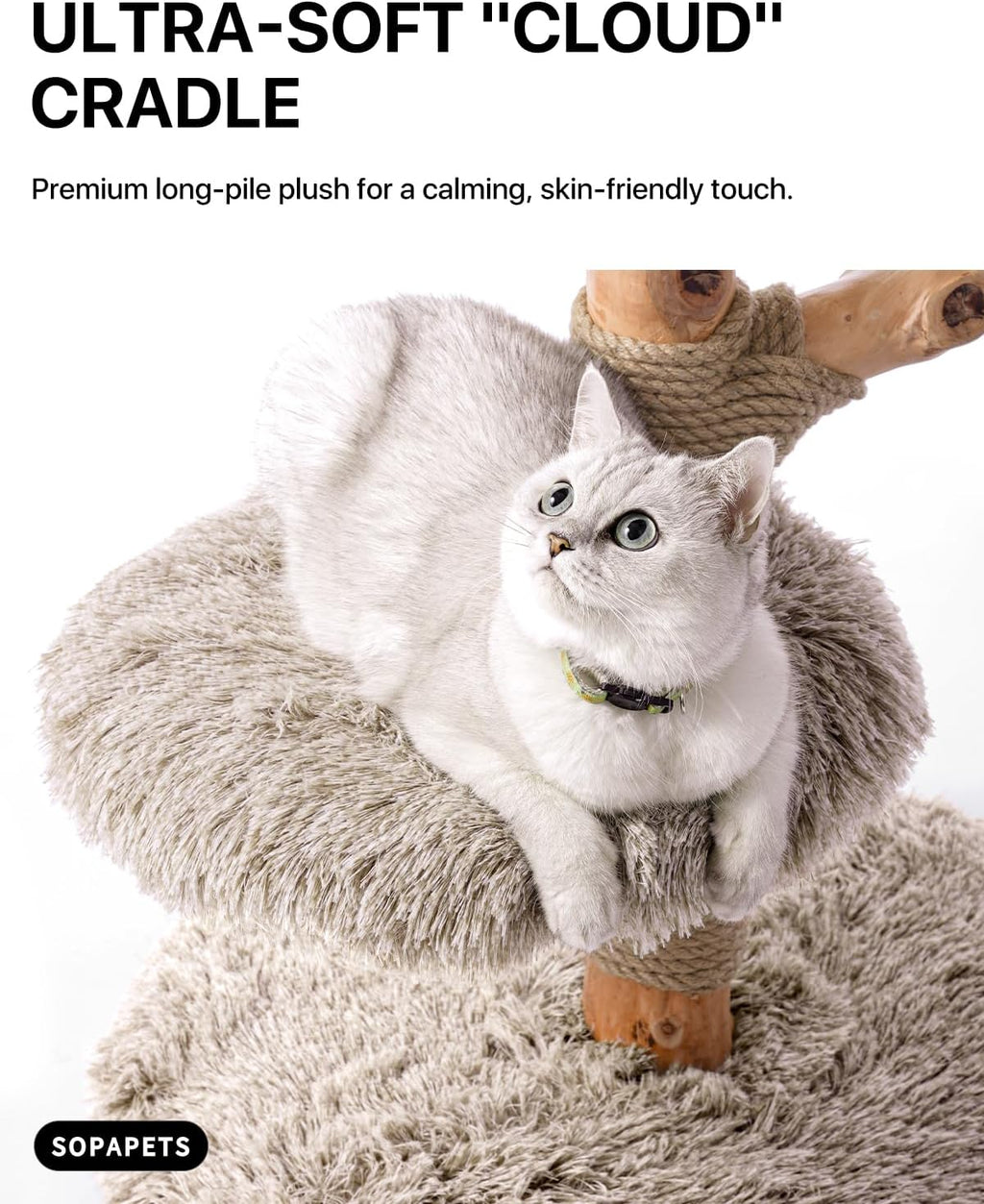 Sopapets Solid Wood Cat Tree, Modern Cat Tower for Indoor Large Cats, Beige
