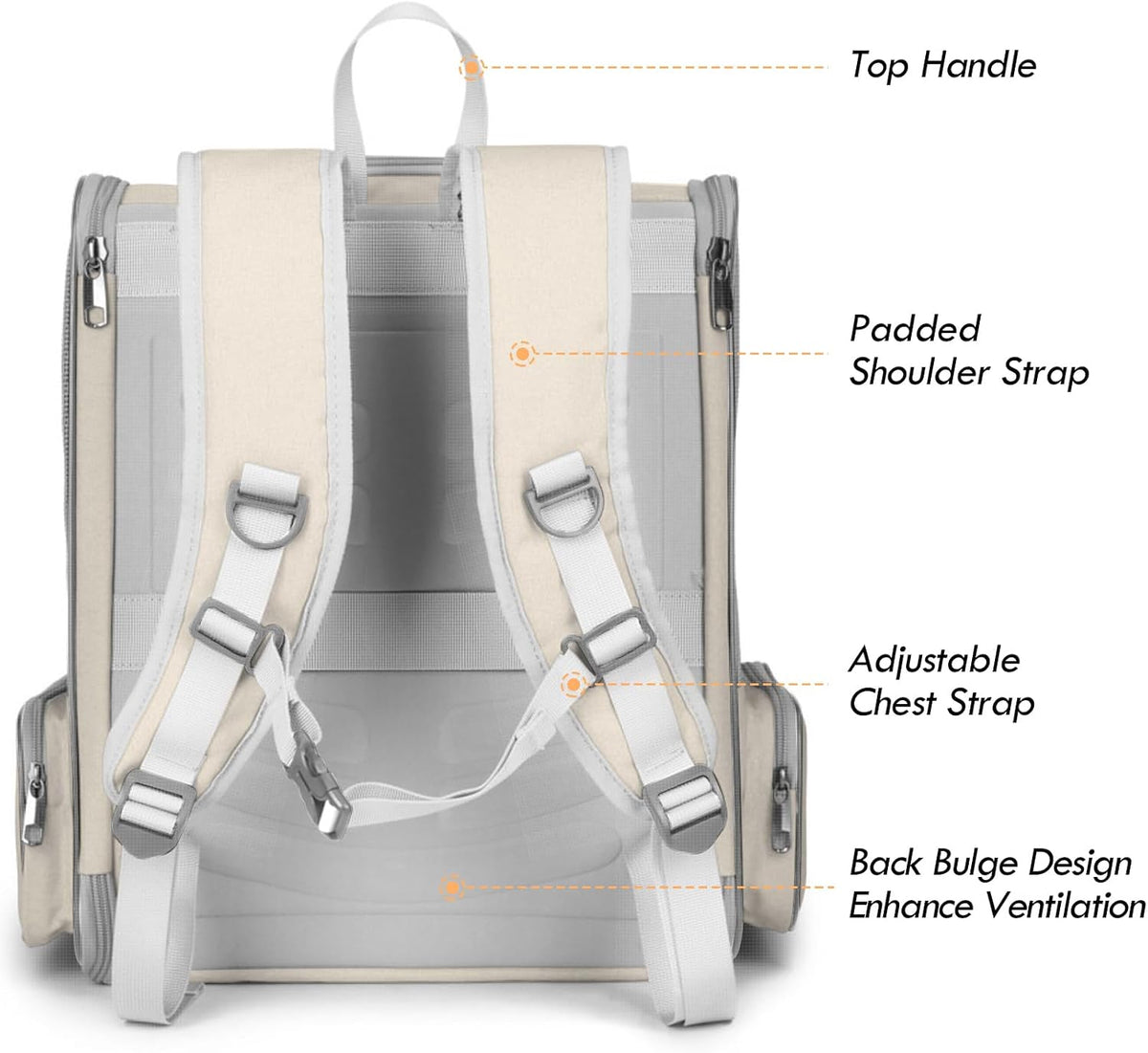 Cat Backpack Carrier, Small Dog Carrier Backpack with Fully Ventilated Mesh, Kitten Wand Feather Toy & Safety Leash, Collapsible Travel Hiking Pet Carrier for Small Dogs Cat Puppy Kitten Bunny (Beige)