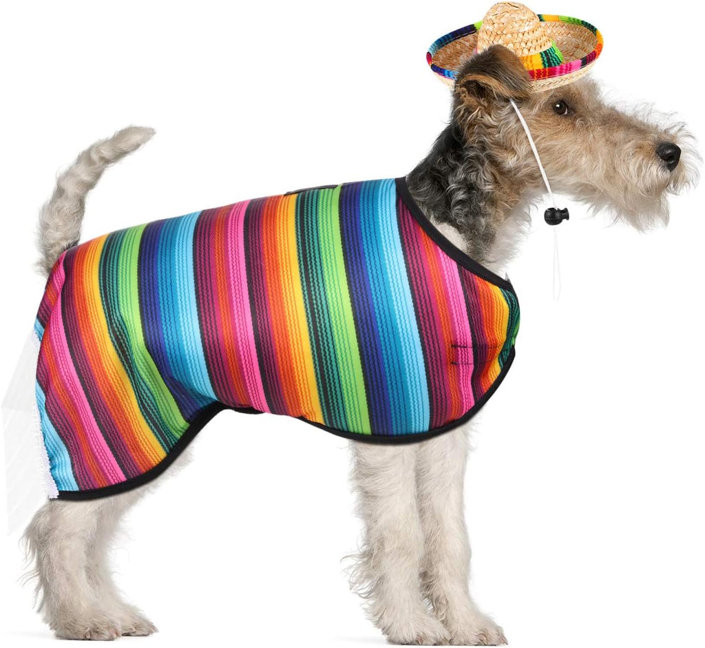Weewooday 3 Pcs Dog Sombrero Hat and Poncho Halloween Dog Costume S