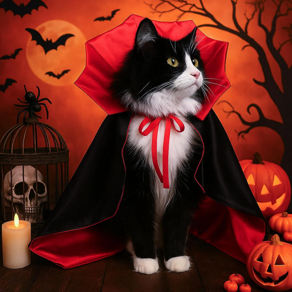 Halloween Vampire Cloak Costume,Stand-Collar Pet Cape Accessories