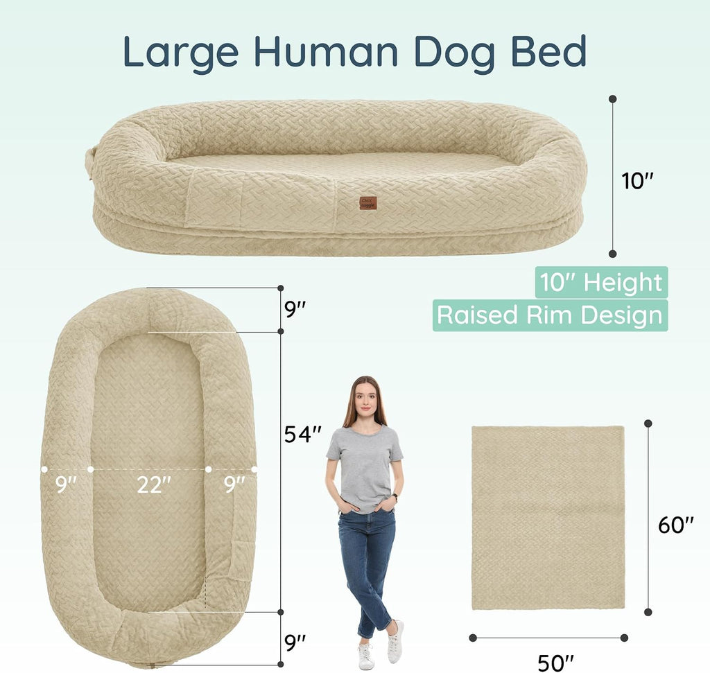 ChiXnuggle Orthopedic Human Dog Bed,with Faux Fur Washable Cover,Blanket