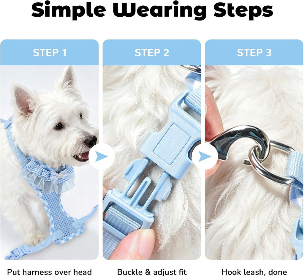 ABRRLO Cute Puppy Harness and Leash Set for Small Dogs Cats Boys,Blue,S