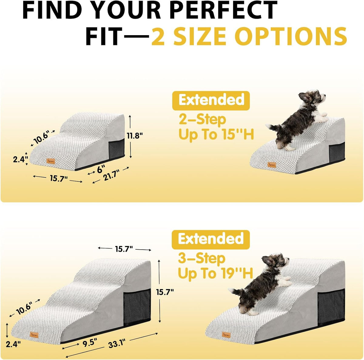 2-Step Dog Stairs for Small Dogs, Non-Slip Foam Pet Steps for Low Couch Bed
