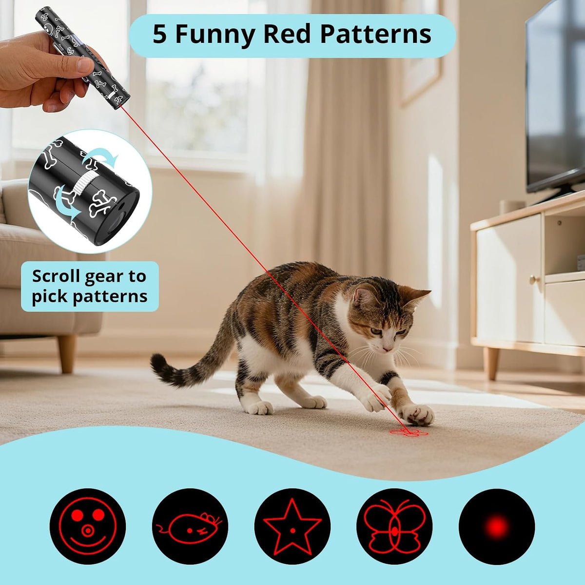 Waputne Cat Toy, Battery Level Display,Rechargeable, 7 Adjustable Patterns