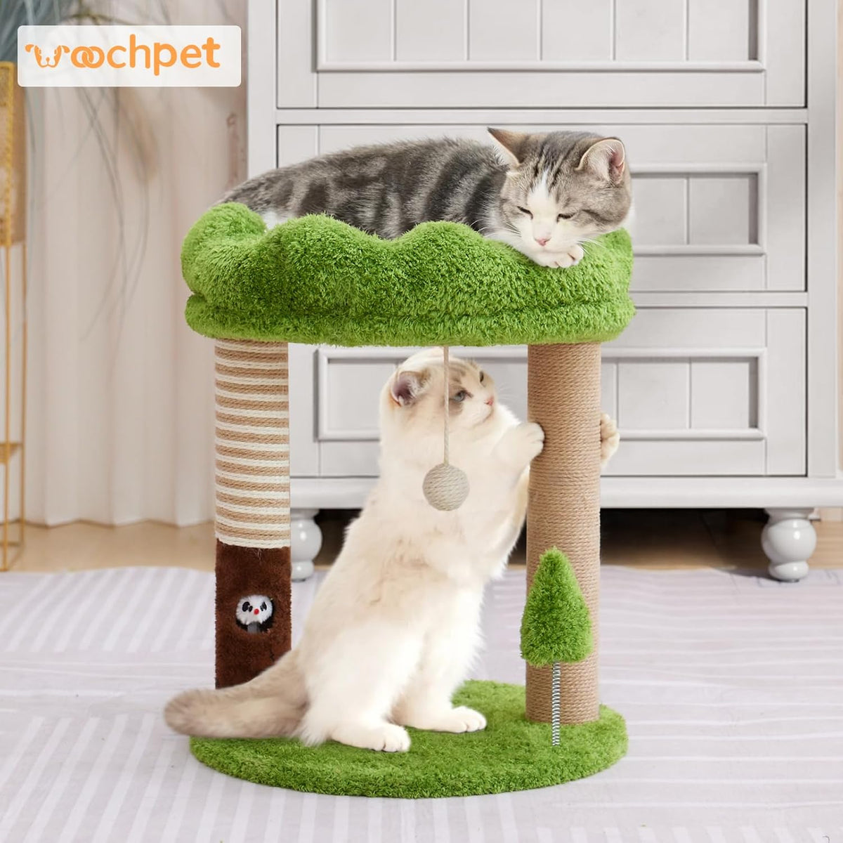 WOOCHPET 21" Small Cat Tree with 2 Scratching Posts and Perch Bed