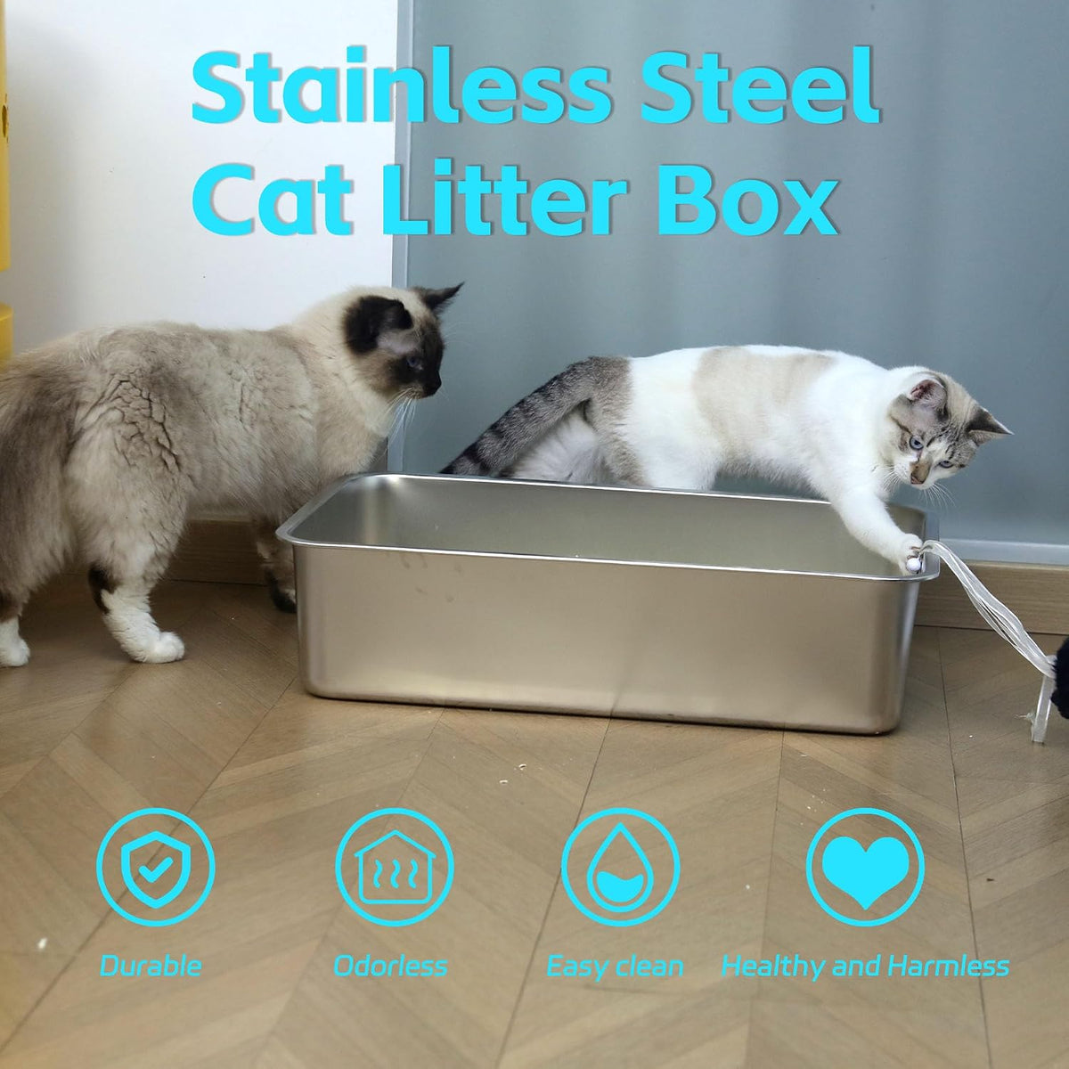 Stainless Steel Cat Litter Box,Medium Metal Litter Box 2pcs | 2 Pack Box for Cats,Easy to Clean,Indoor,Cat LitterBox for kitty/Kitten Rabbit,Litter Pan,No Smell