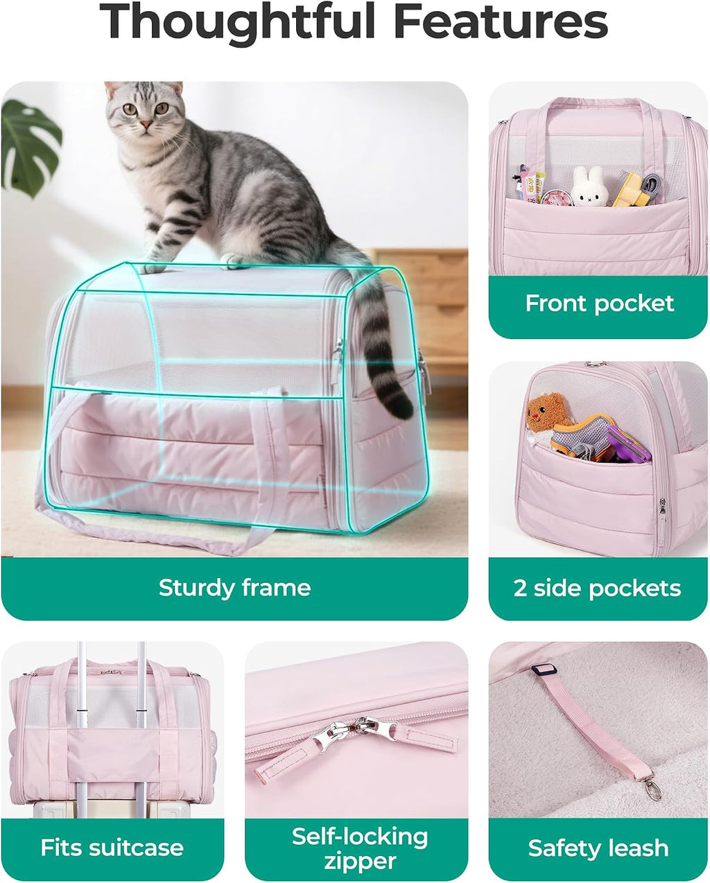 BAGSMART Cat Carrier Soft-Sided Puffy Quilted Collapsible Pet Travel Bag