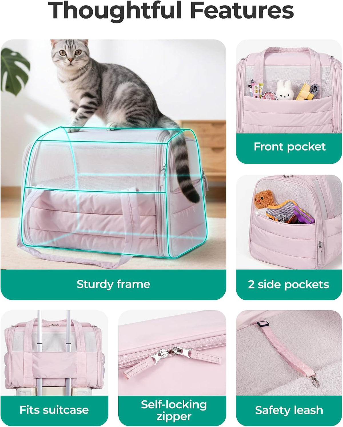 BAGSMART Cat Carrier Soft-Sided Puffy Quilted Collapsible Pet Travel Bag
