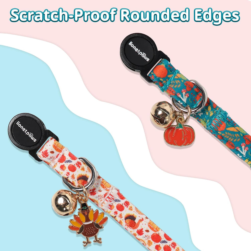 lionet paws 2 Pack Cat Collar Breakaway with Bells-Fall Teal Pumpkin Turkey