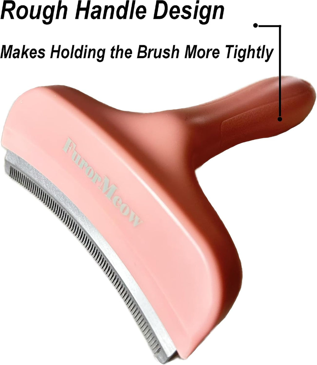 Pet Deshedding Tool with Curve Blade, Cat Grooming Brush, Tight V-shaped Teeth Shedding Comb for Cat and Dog (Pink, Large)