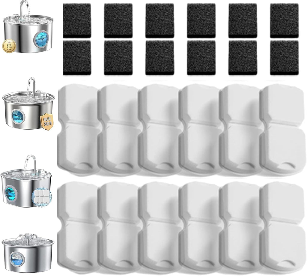 GIOTOHUN 24 Cat Water Fountain Filter: 12 Filters & 12 Sponges