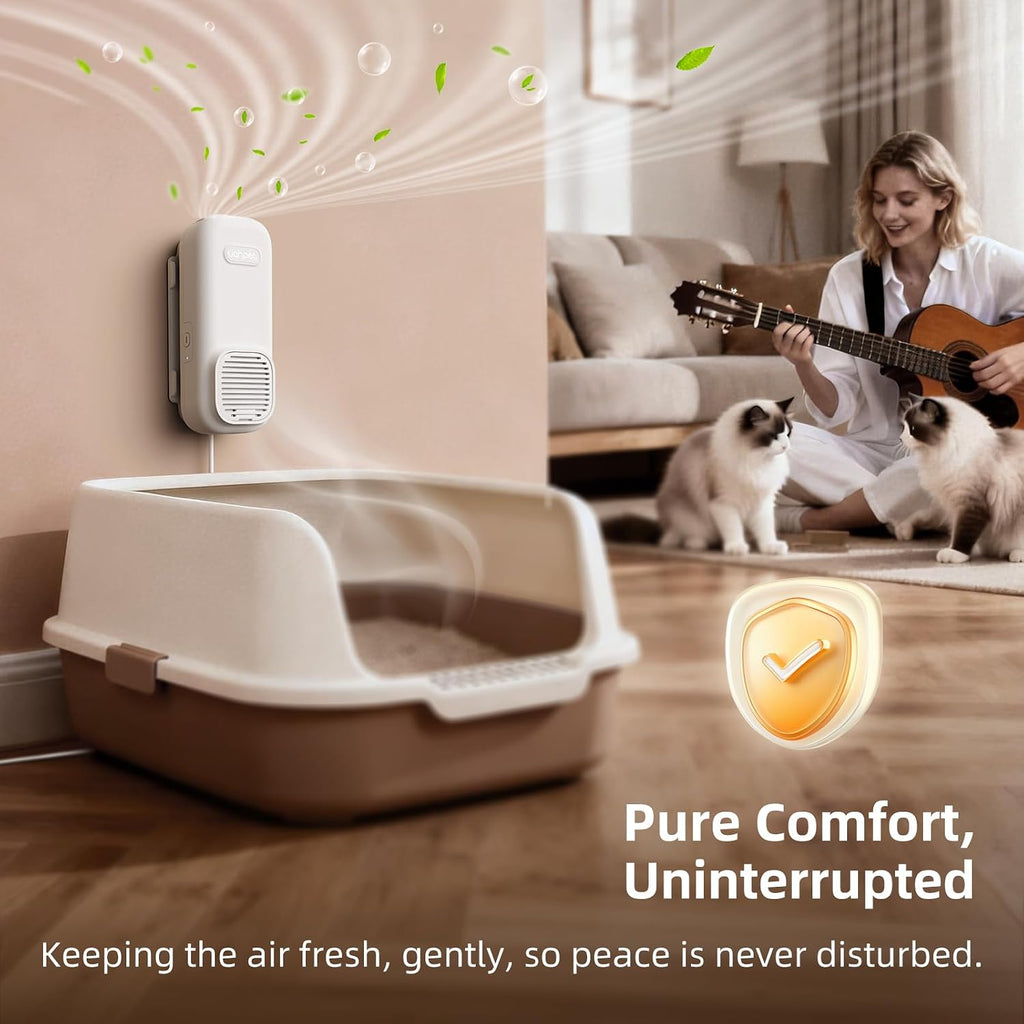 uahpet Cat Litter Deodorizer Plug in, No Ozone & Filterless Nano-Tech Odor Eliminator for Litter Box, Pet Odor Neutralizer, Safe for Cats, Quiet 26dB Litter Box Air Purifier with 5ft Cord