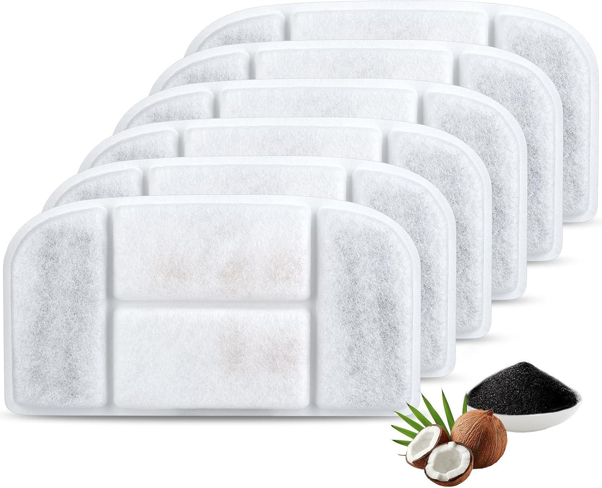 BOORCA 5L Wireless Cat Water Fountain Filters 6 Pieces Triple Filtration System Replacement Filter Fit for 5L Cat Pet Fountain, 6 Filtration System and 2 Pre-Filter Sponges
