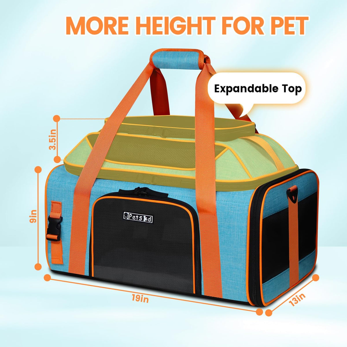 Petskd Top-Expandable Pet Carrier with Wheels Airline Approved, Blue
