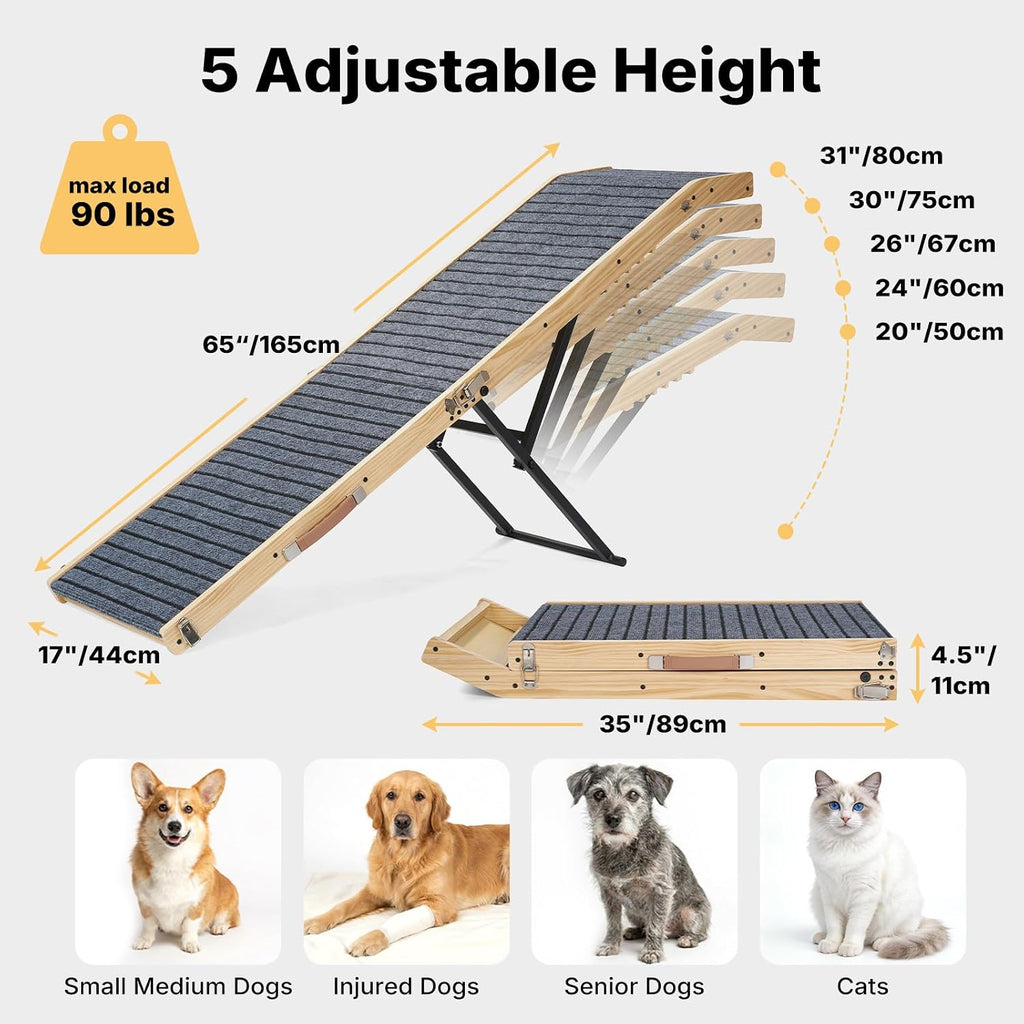 Veehoo Dog Ramp for Couch High Bed, 65" L Folding Dog Stairs for Small Dogs