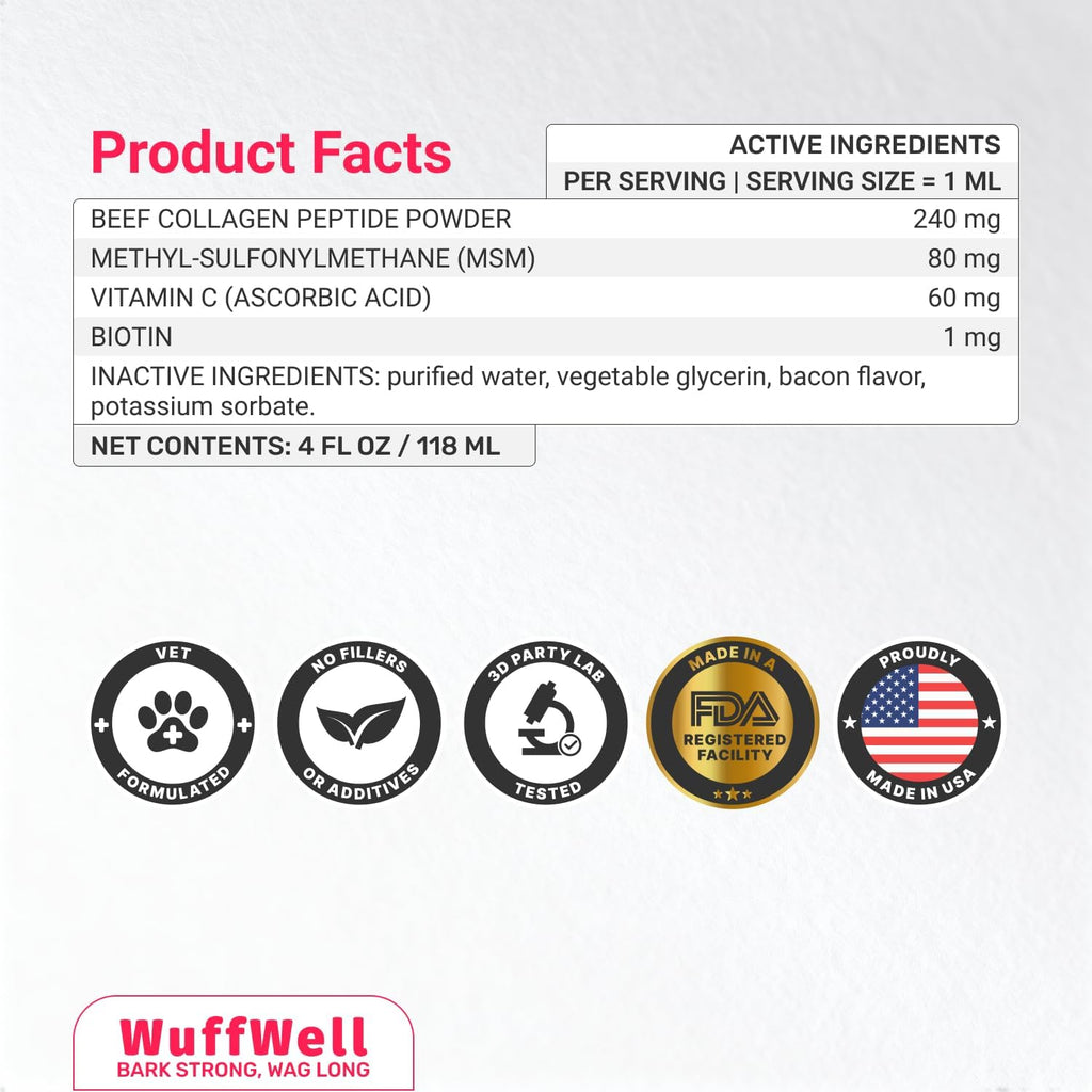 WuffWell Liquid Collagen for Dogs, Joint Support for Dogs, USA Made
