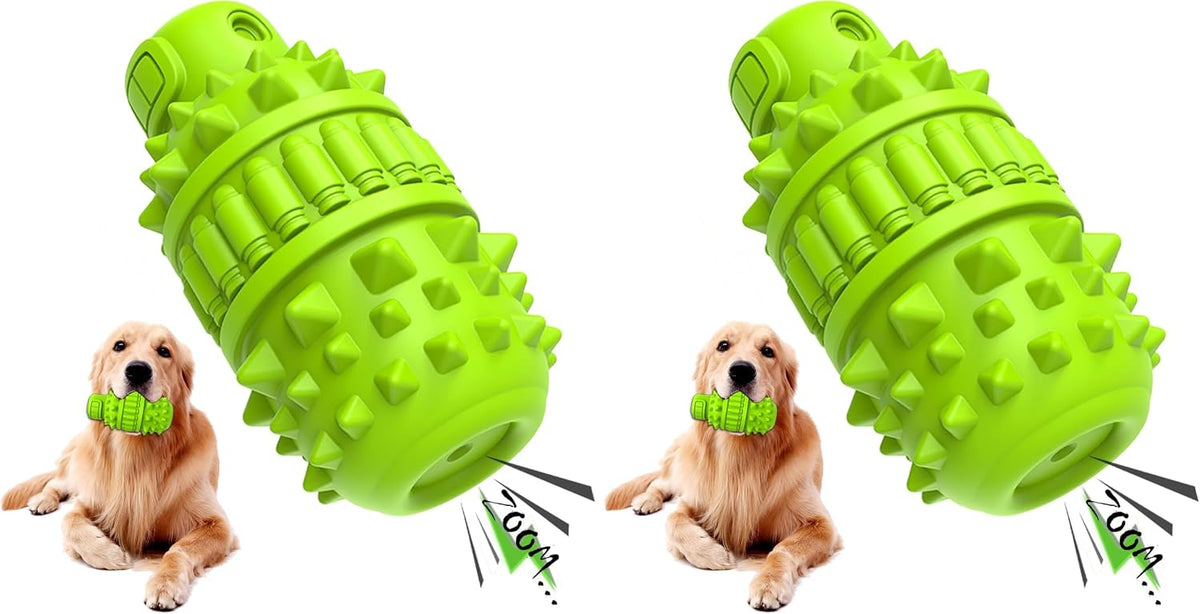 PIFFZEDO Dog Toys for Aggressive Chewers,Interactive Natural Rubber Chew & Squeaky Toy for Large Medium Breed,Dog Toothbrush,Tough & Durable (Green,Large) (Pack of 2)