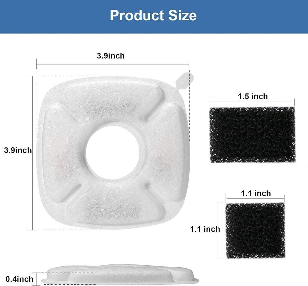 （16 Pieces） 8 Pack Replacement Filters & 8 Pack Replacement Pre-Filter Sponges for Veken 95oz/2.8L Bellflower Pet Fountain Cat Water Fountain Dog Water Dispenser