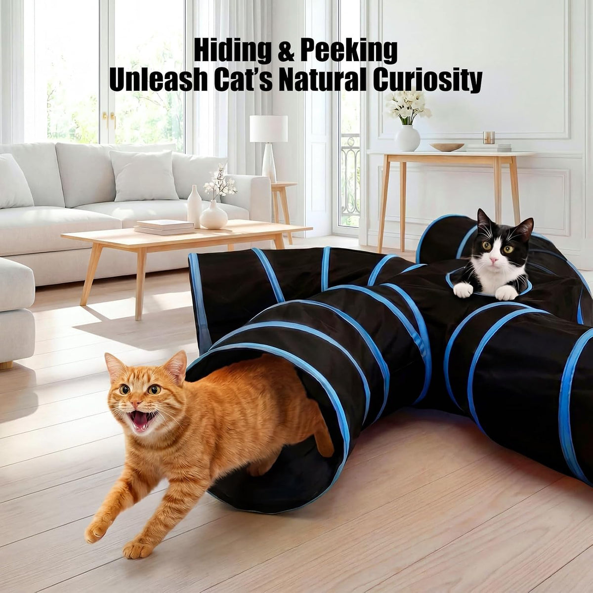 Bemodst Cat Tunnel for Indoor Cats, 5 Way Cat Tubes and Tunnels Collapsible S-Shape Small Animal Tubes Kitty Tunnels Interactive Maze Cat Toy for Kitten Rabbit Ferret - 5 Way
