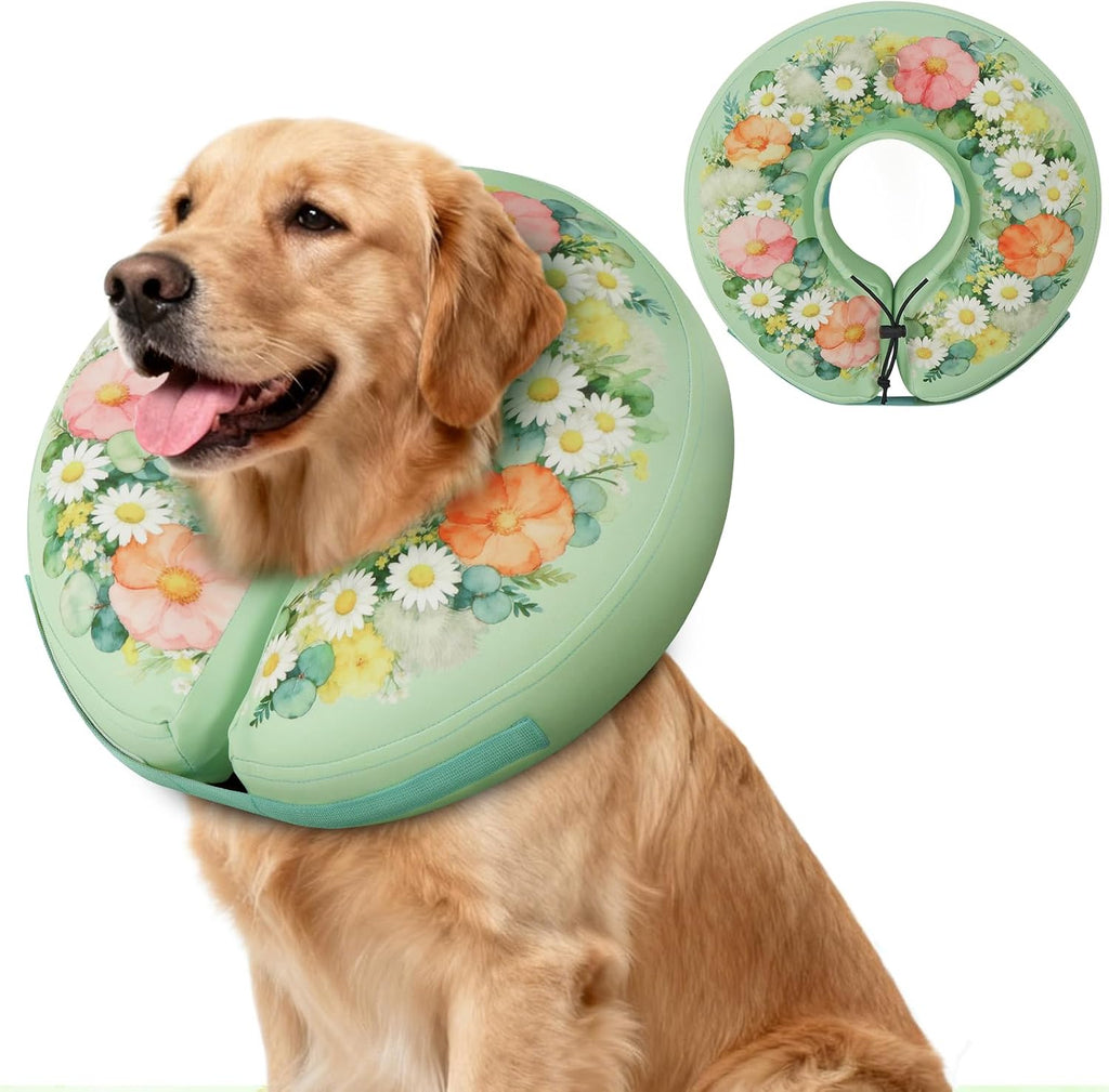 IEUUMLER Inflatable Recovery Dog Cone Collar, Neck Donut Protective ECollar, Adjustable Soft Collar for Dog and Cat After Surgery Prevent from Biting & Licking EU020 Wildbloom Wreath L
