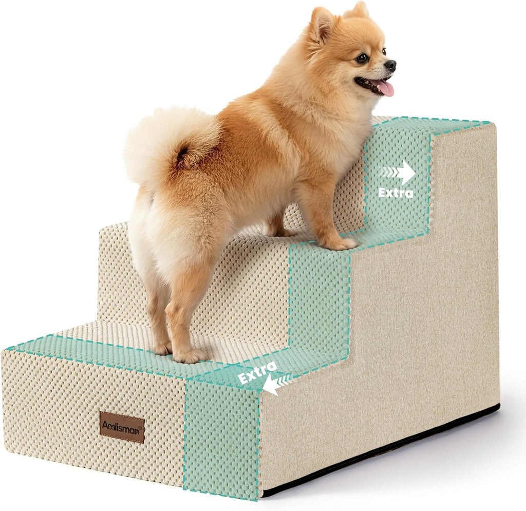 Aodisman Dog Stairs for Small Dogs,3-Step Wide Pet Stairs for Couch & Bed