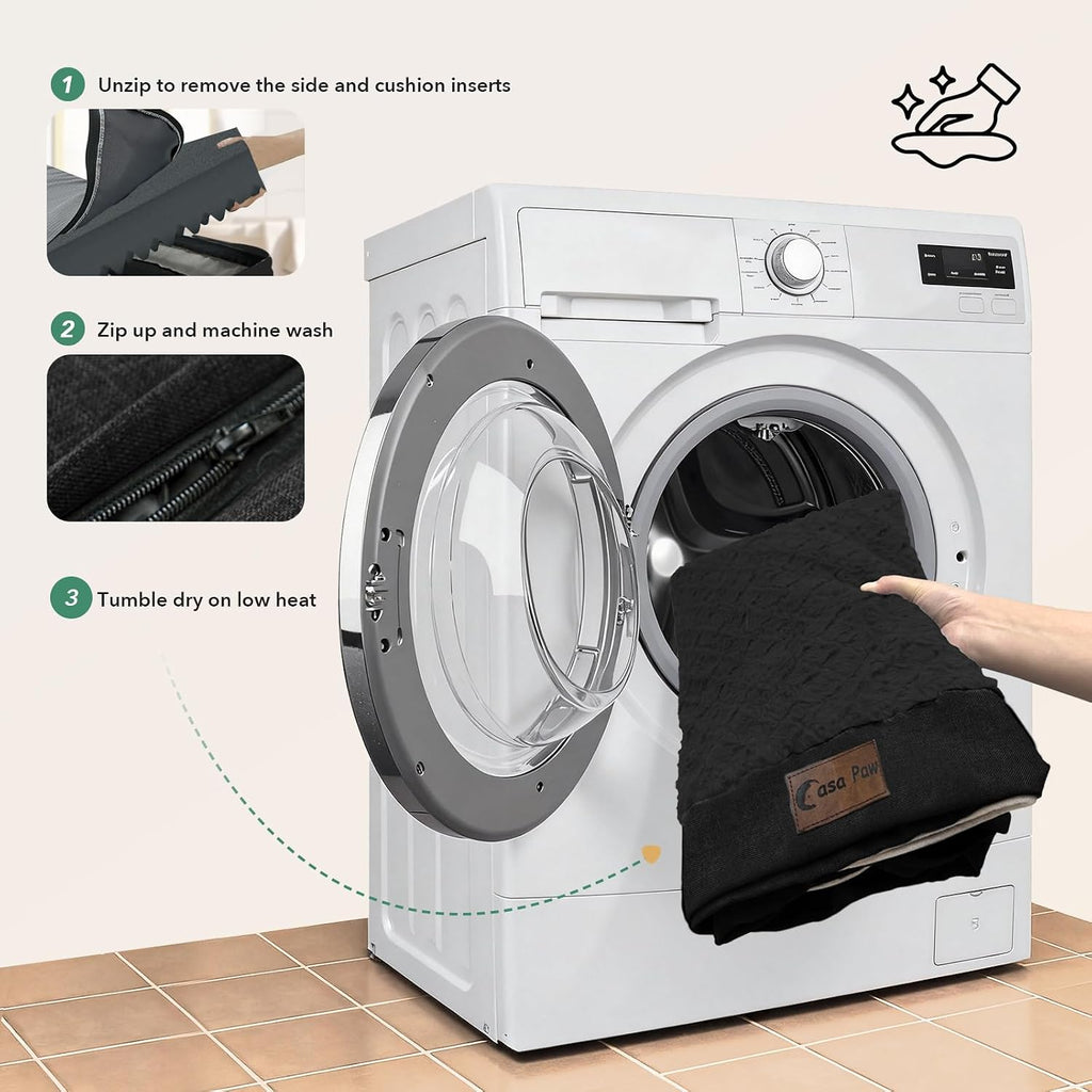 Orthopedic Washable Dog Bed for Extra Large Dogs, 48x30in, Black