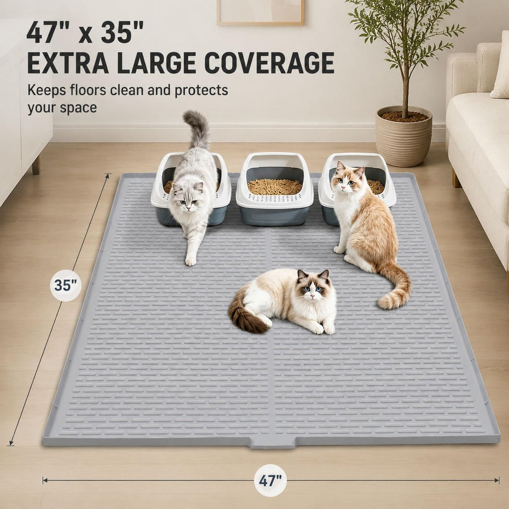Cat Litter Box Mat, 47" x 35" Extra Large Silicone Cat Litter Mat | Waterproof & Washable Kitty Litter Catcher Matt, Soft on Paws Non-Slip Easy to Clean Reduces Litter Tracking for Indoor Cats