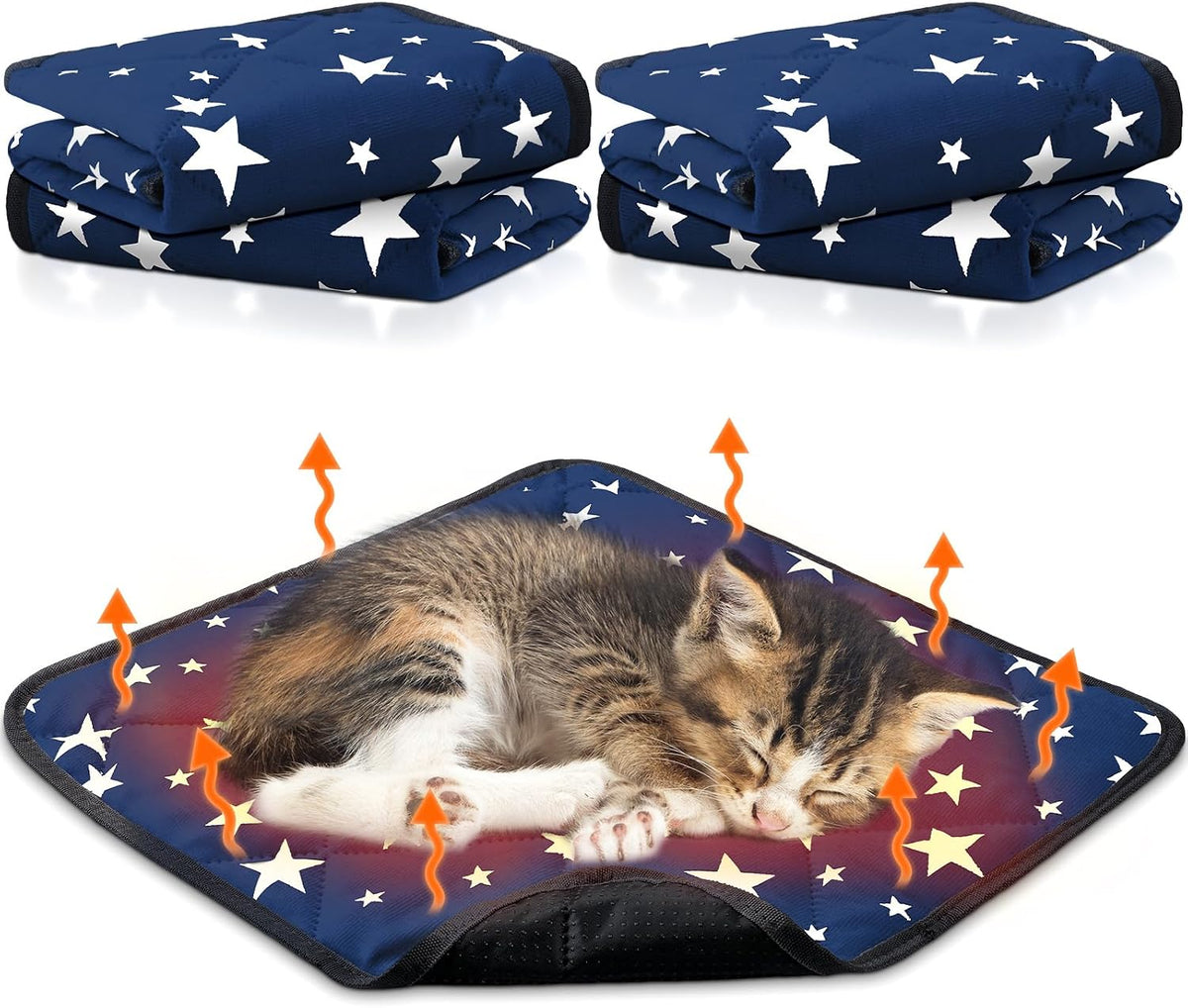 Namalu 4 Pack Self Warming Cat Bed, Blue, 12'' X 12'', Square