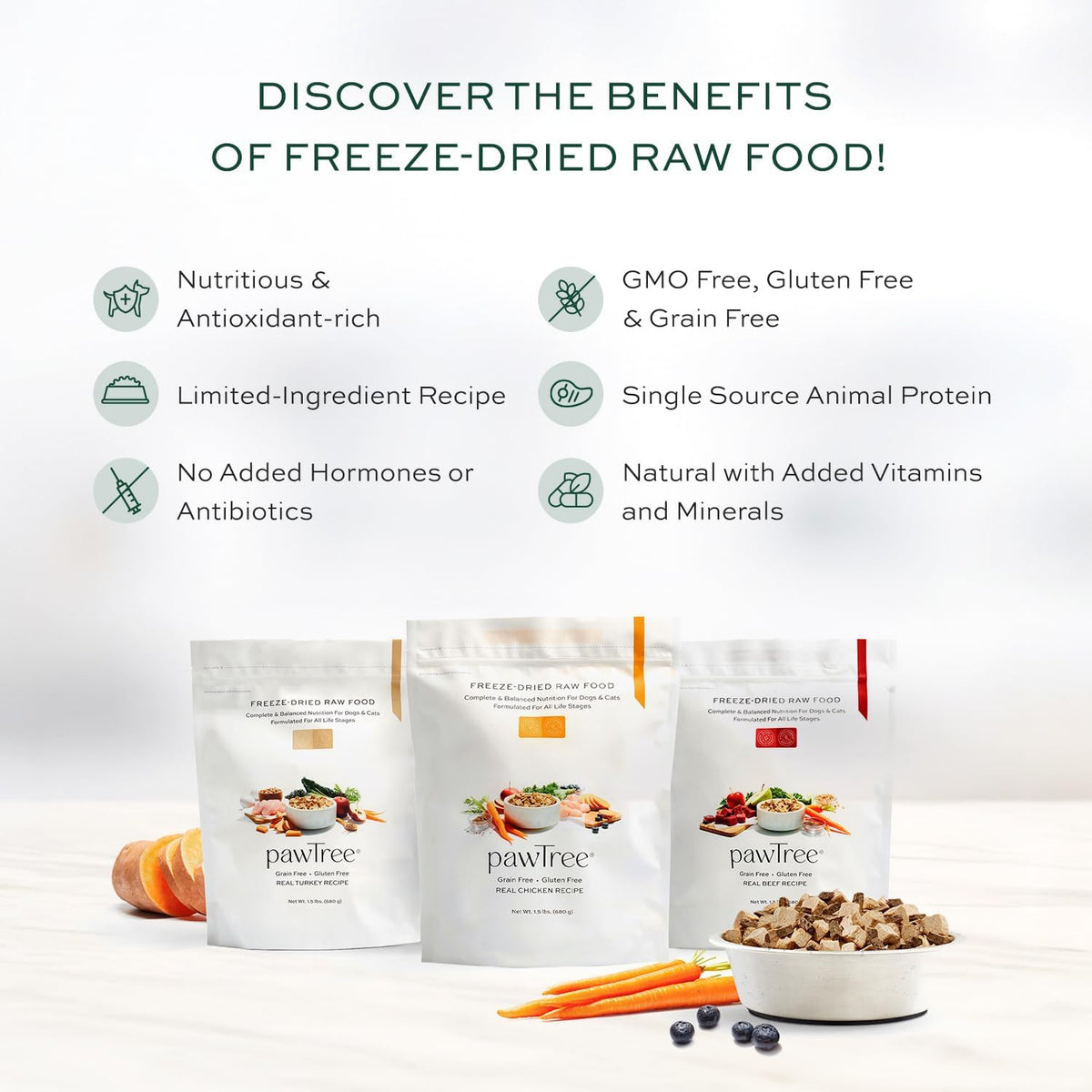 pawTree Freeze-Dried Raw Dog & Cat Food, All-Natural, Turkey, 1.5 lb