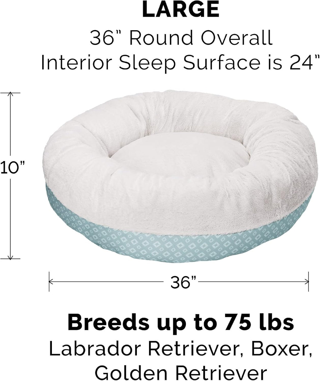 Furhaven Replacement Donut Dog Bed Cover Plush & Diamond Print Calming Cuddler, Machine Washable - Aqua, Large