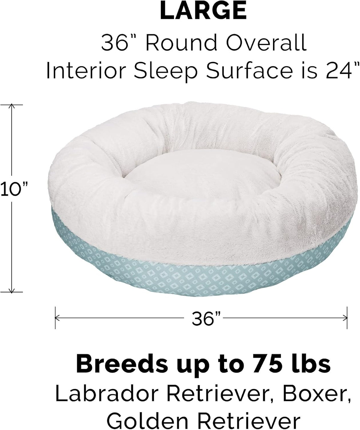 Furhaven Replacement Donut Dog Bed Cover Plush & Diamond Print Calming Cuddler, Machine Washable - Aqua, Large