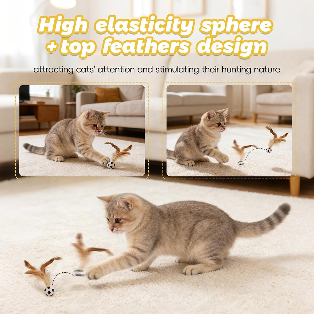 Interactive Cat Toys for Indoor Cats - 3-in-1 Feather Wand Cat Toy Set with Door Frame Hanging Cat Toy, Floor Feather Ball and Replaceable Feather & Tassel Teaser Heads