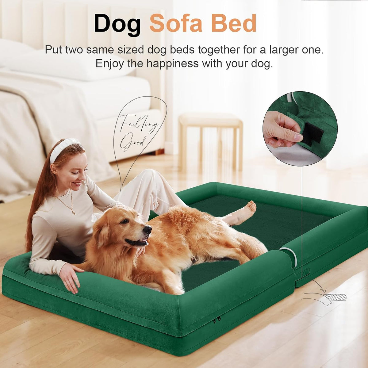 NANUYA Orthopedic Dog Bed for Jumbo Dogs, 53 x 42 Inch, Emerald