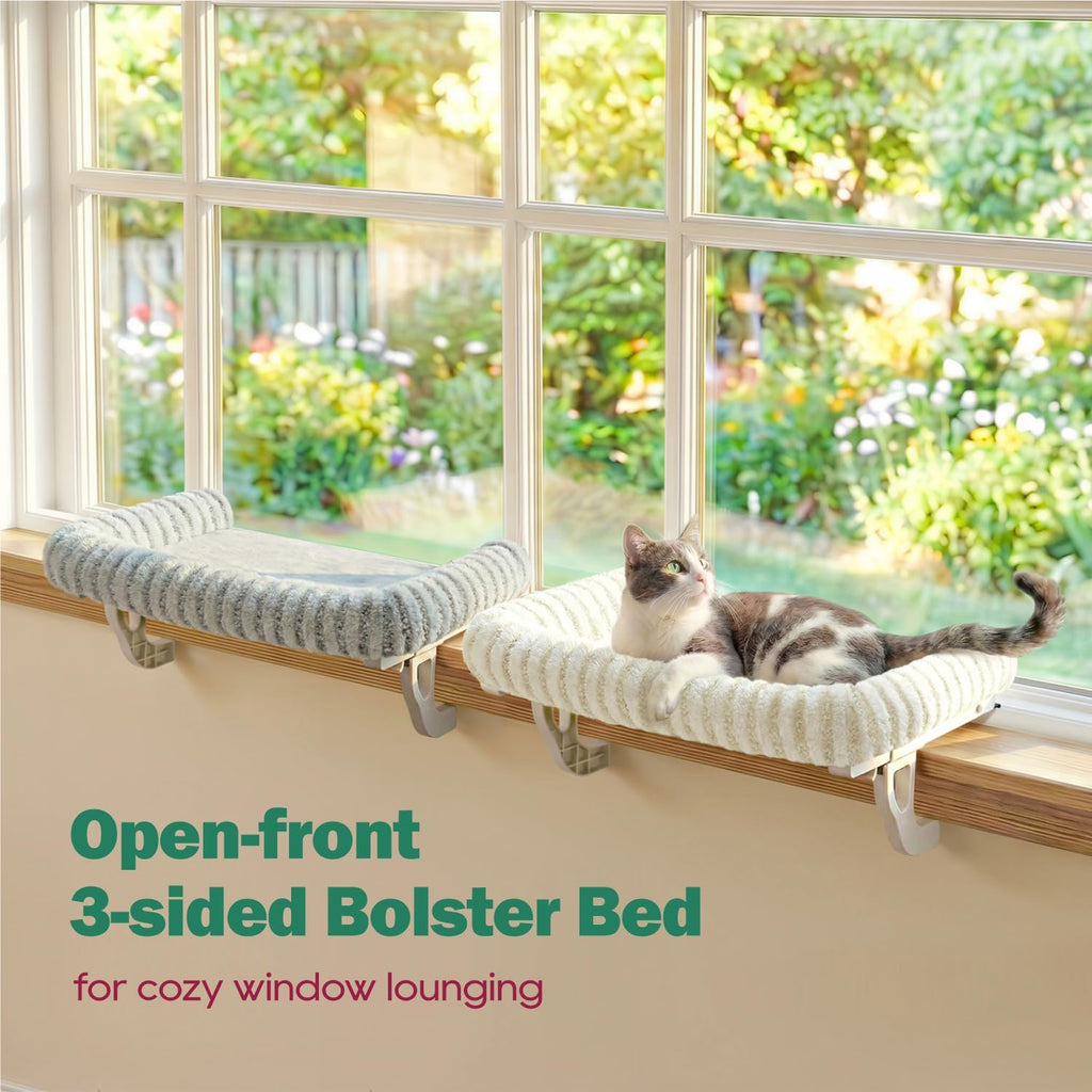 Zakkart Mellow 3-Sided Cat Perch for Windowsill, Dual-Mount (Beige, XL)