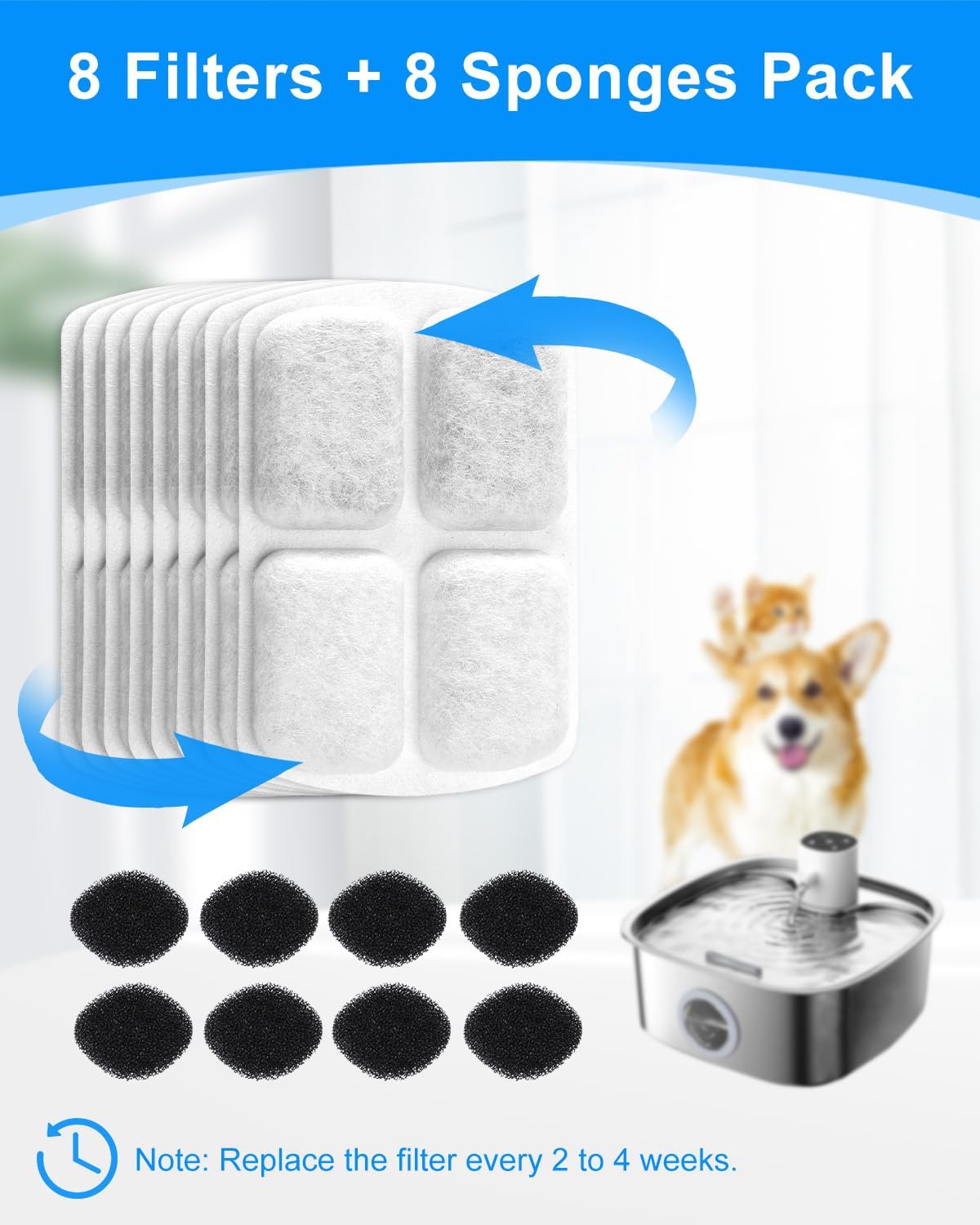 8+8Pcs Dog Water Filter Compatible with FEELNEEDY FN-W18 Fountain