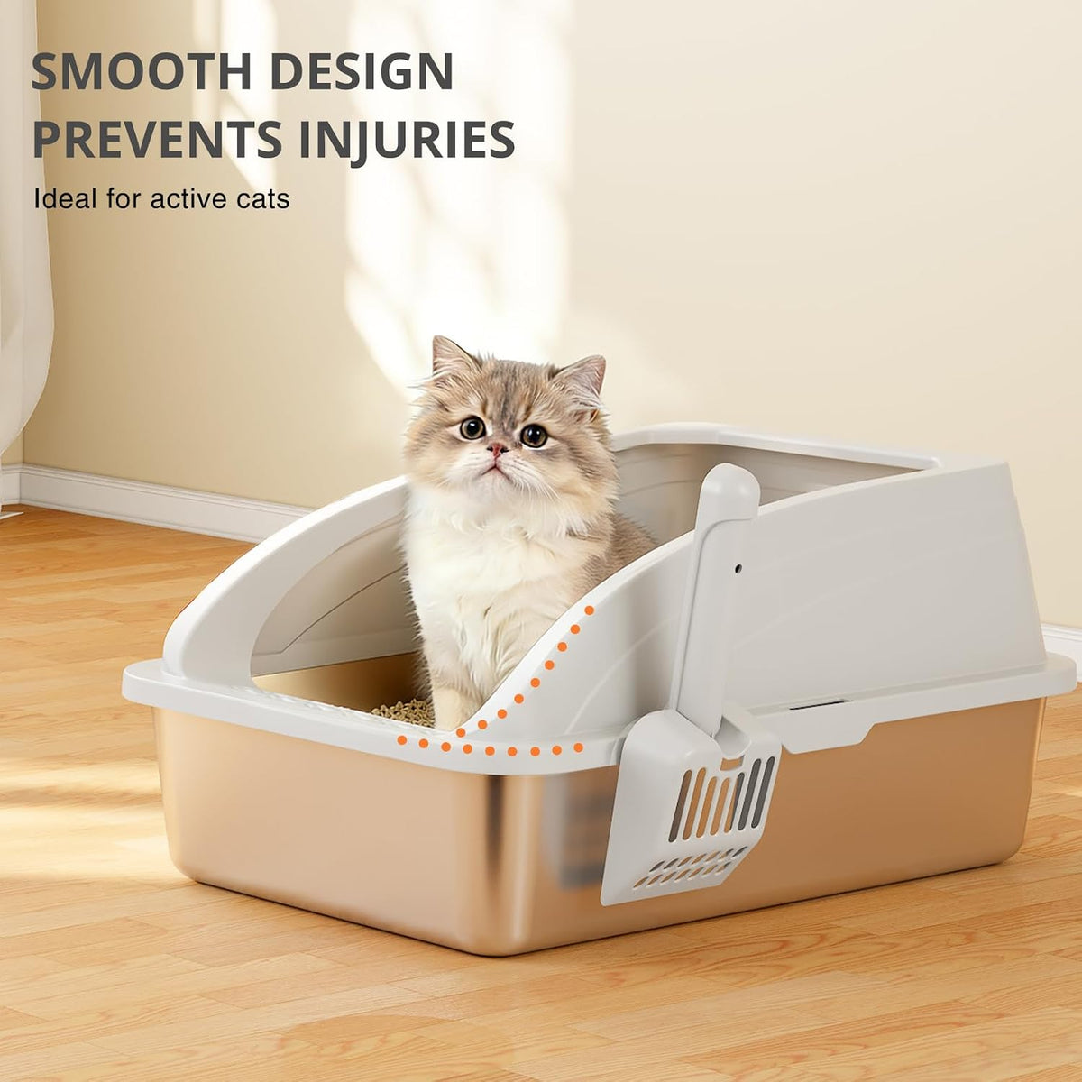 Stainless Steel Cat Litter Box with Lid, Metal Kitty Litter Box with Scoop, Non-Stick Base, Easy to Clean for Cat, Rabbit, Guinea Pigs and Hamsters - Gray