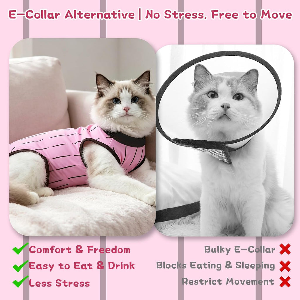 Cat Spay Recovery Suit Female, Cat Onesie for Abdominal Wounds, Pink M