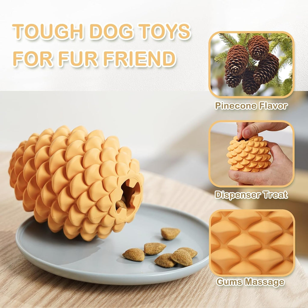 Pine Cone Tough Dog Toys for Aggressive Chewers: Sturdy Dog Chew Toy with Interactive Dog Treat Dispenser, Indestructible Dog Toy for Small, Medium and Large Dogs, Heavy Duty Dog Toy
