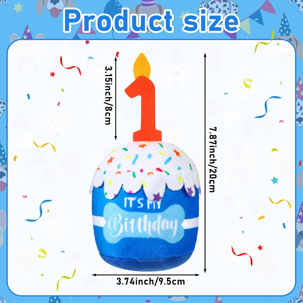 Dansydaisy Dog Birthday Cake Toy Squeaky Plush Gift,1st,Blue | Interactive Squeaky Gift for Dogs, Dog Birthday Decor , Soft Chew for Small Medium Large Pets, Cake Design with Candle