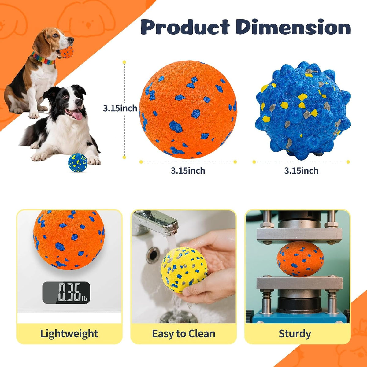 HIPPIH Dog Balls Tennis Balls, Dog Chew Toys for Aggressive Chewers ETPU | 3PCS Interactive Puppy Toys for Teething, 3'' Fetch Ball Water Toy for Small/Medium Breed,High Bouncy & Floating Dog Pool Toy