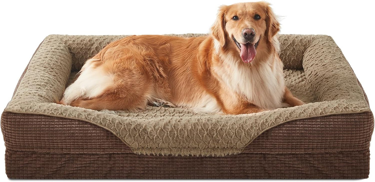 INVENHO Orthopedic Dog Beds Large Sized, XL Washable Egg-Crate Memory Foam Dog Couch with Washable Removable Cover, Waterproof Lining and Nonskid Bottom