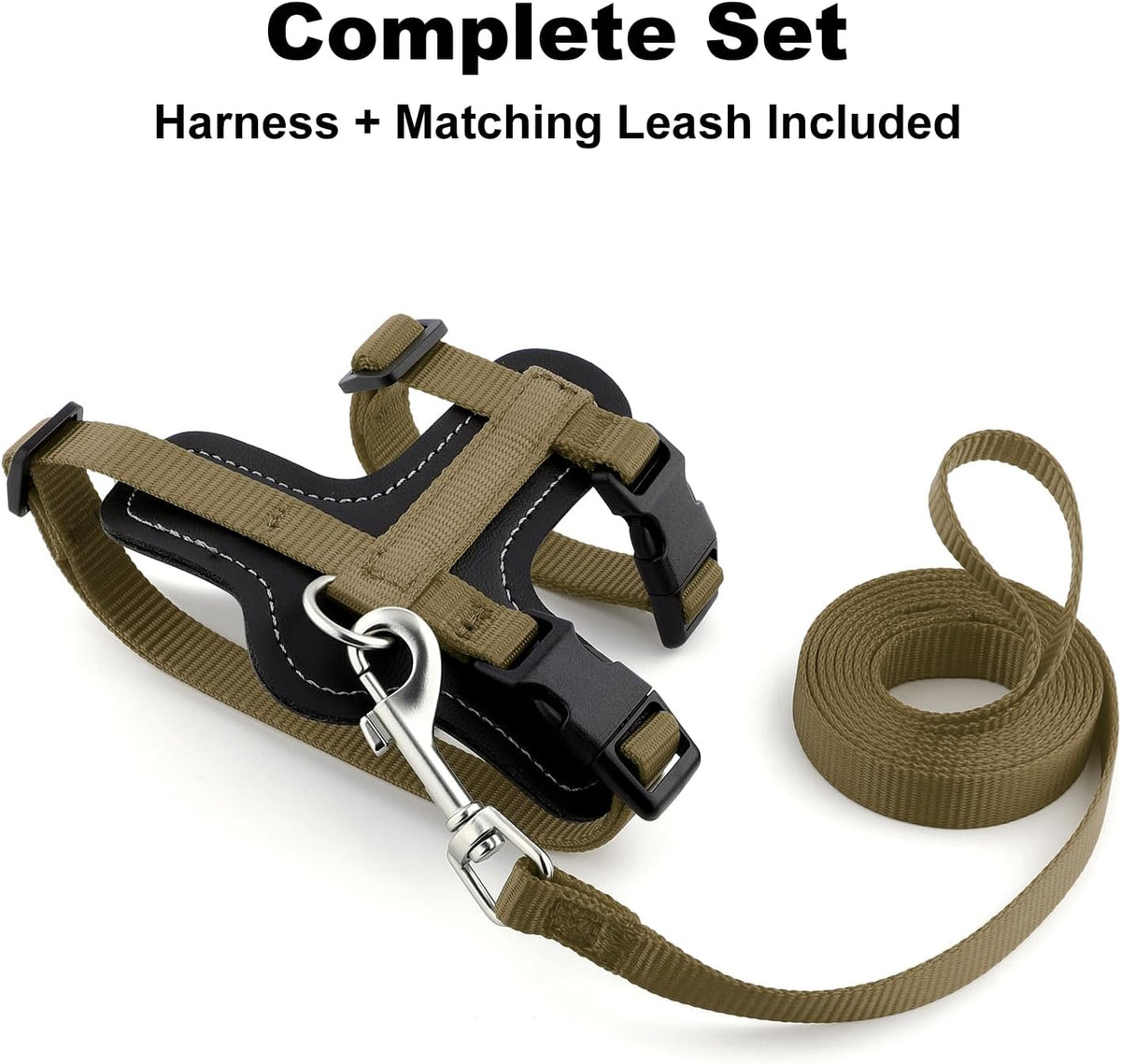 Plutus Pet Adjustable Cat Harness and Leash Set, with Leather Trim
