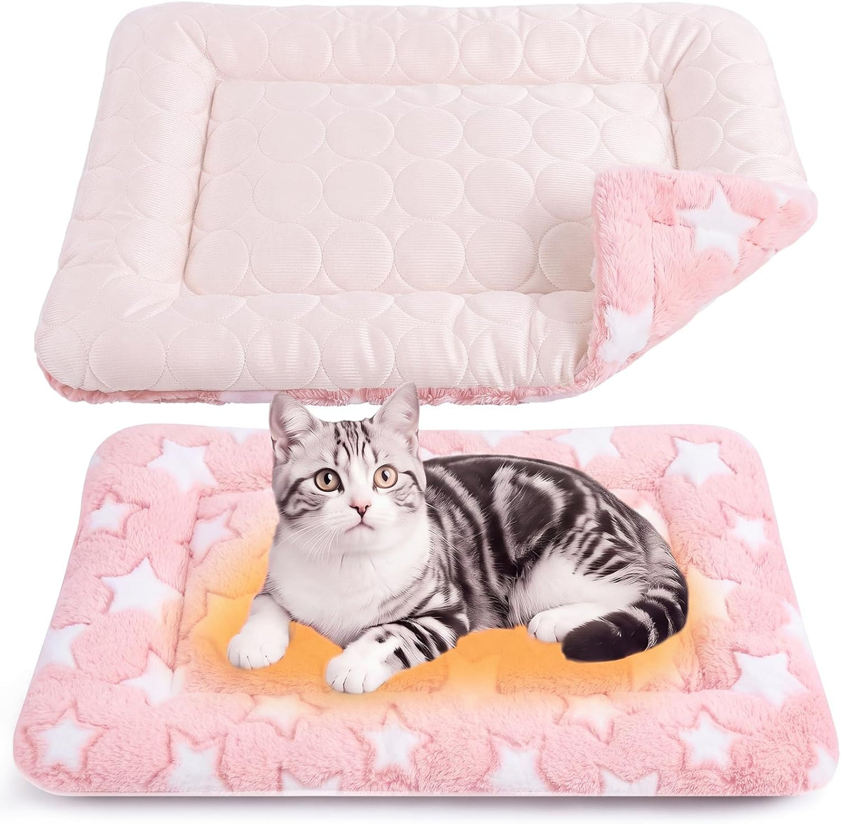 VitalCozy 2 Pcs 14" X 21" Self Warming Cat Pet Mat, Star, Pink