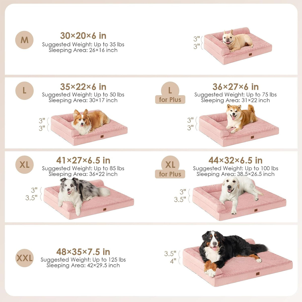 EHEYCIGA Orthopedic Dog Bed Medium Size Dogs, Memory Foam Dog Bed with Washable Removable Cover, Waterproof Pet Sofa Couch for Crate with Nonskid Bottom, 30x20x6, Pink