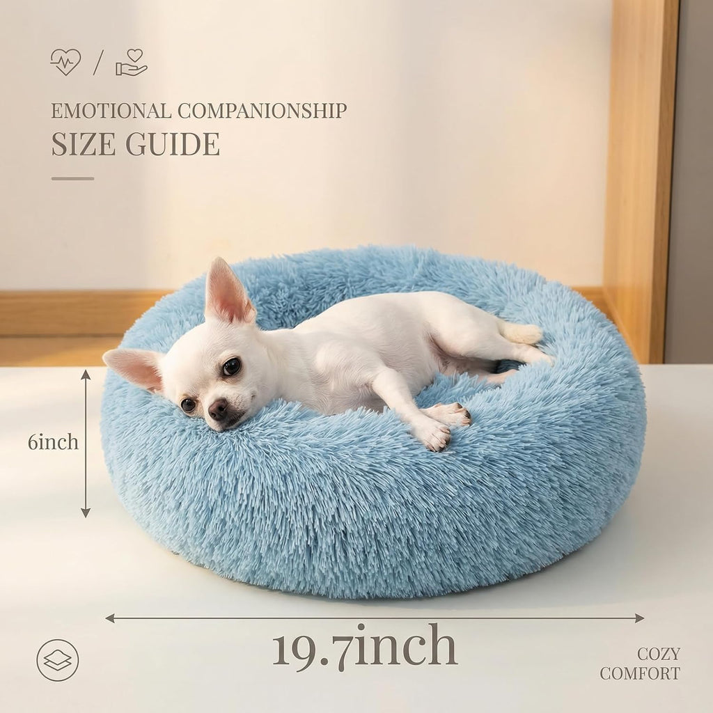 nononfish Fluffy Donut Dog Bed for Small Dogs,Cozy Plush Pet Bed