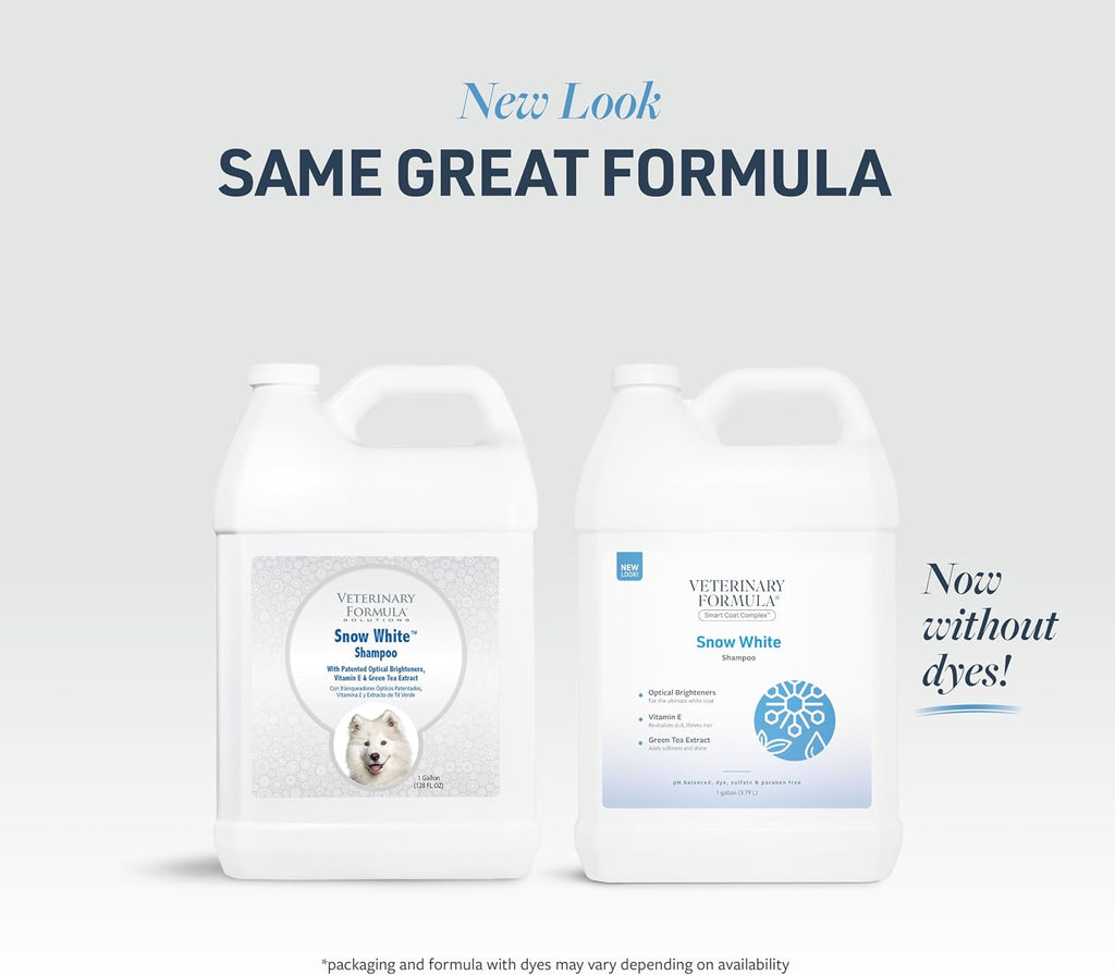 Veterinary Formula Smart Coat Complex Snow White Shampoo for Dogs and Cats, 128 Fl oz / 1 Gal – Gently Remove Stains & Yellowing Without Bleach/Peroxide – Cleans, Deodorizes & Brightens White Coats