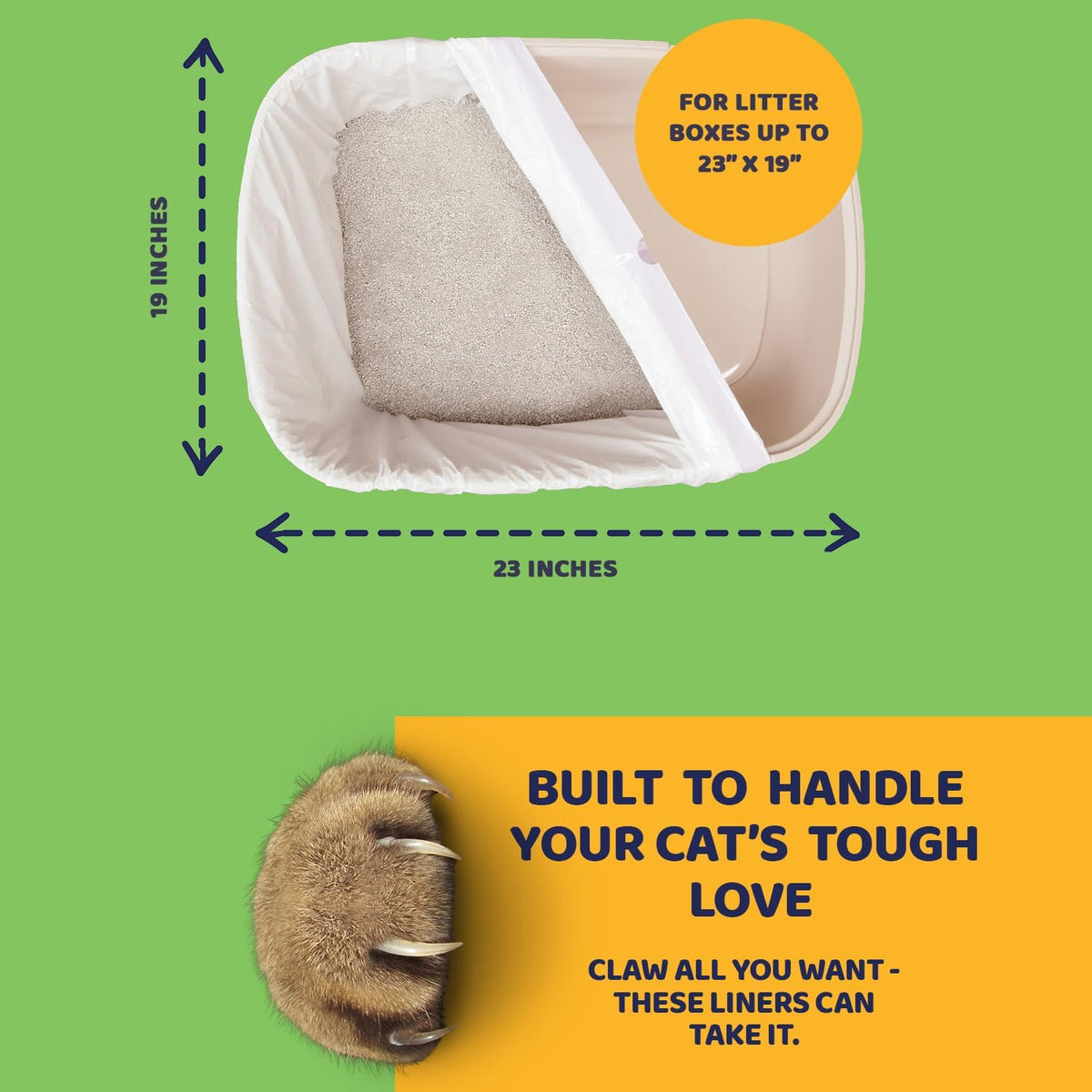Pettiny 20 XL Cat Litter Box Liners with Drawstrings - Scratch Resistant Cat Litter Bags for an Extra Large Litter Pan