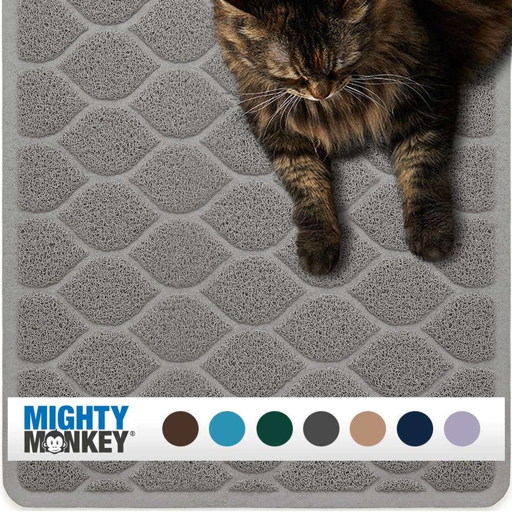 MIGHTY MONKEY Waterproof Cat Litter Box Mat, BPA Free, 35x23 Slate Gray | Easy Clean Floors, Textured Backing, Soft on Sensitive Kitty Paws, Cats Accessories, Less Waste, Stays in Place