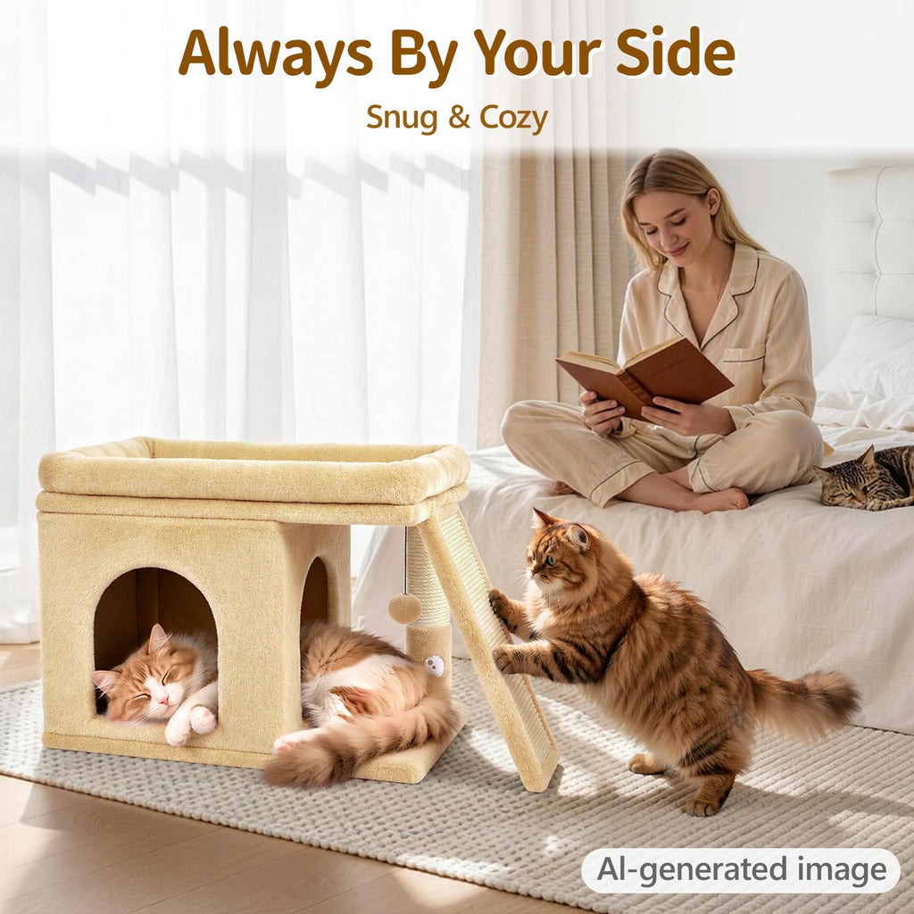 Cat Tree Tower with 15.7x23.6 Perch Bed for Indoor Cats, Beige